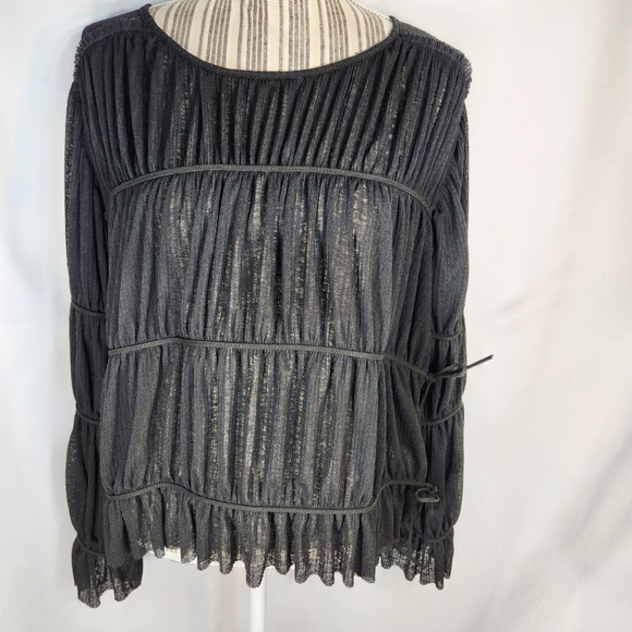 Kinly Black Long Sleeve BOHO Peasant Top Size Small - Picture 1 of 11